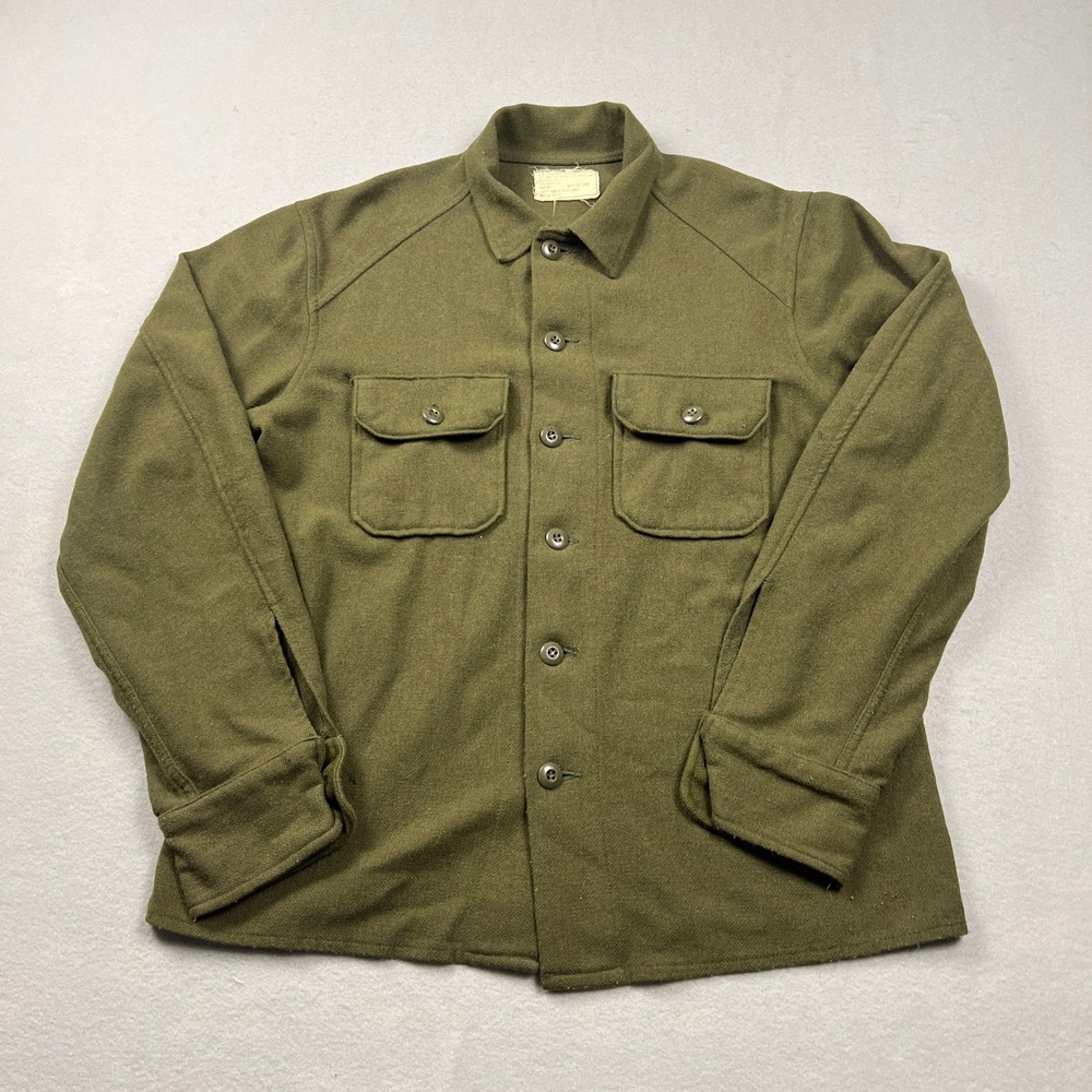 VTG US Military Cold Weather Field‎ Shirt Men Medium Green Wool Blend OG-108